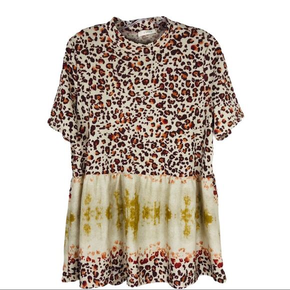 Entro cream brown leopard knit babydoll boho top large - Picture 1 of 7